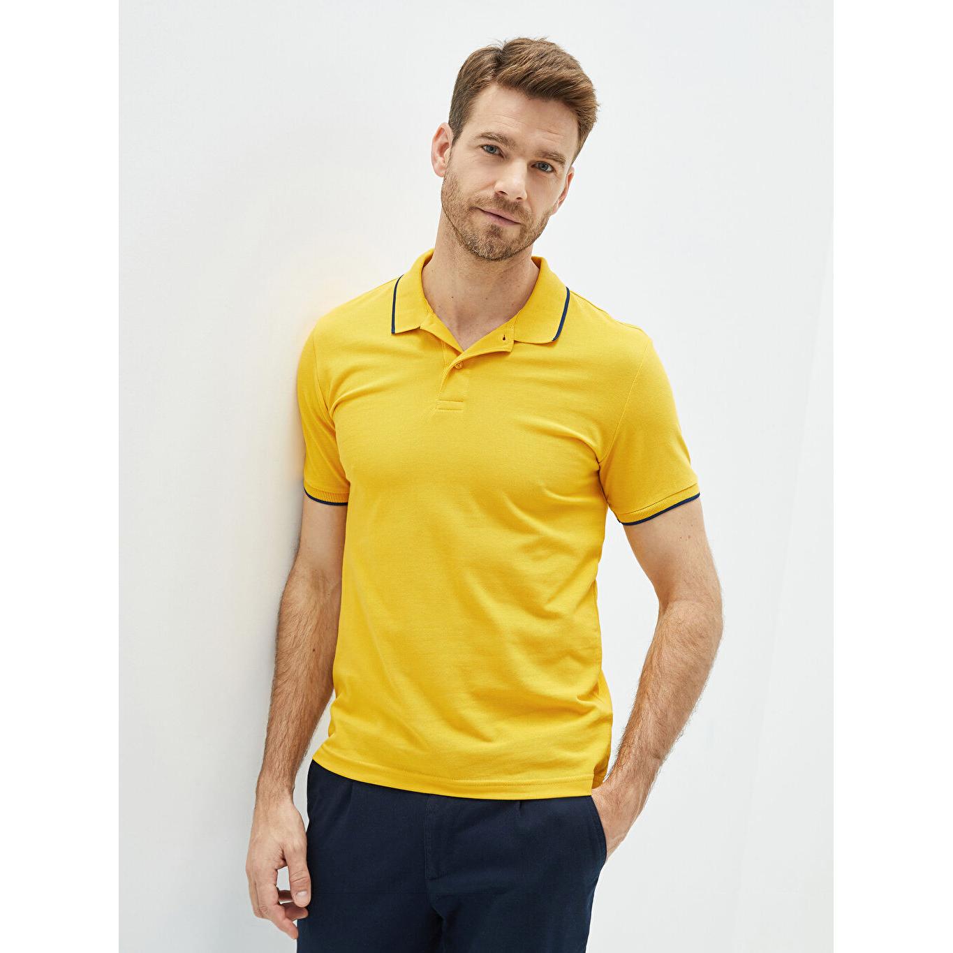 

Мужская футболка из пике с короткими рукавами и воротником-поло, желтая