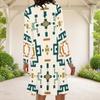 Women Plus Size Round Neck Long Sleeve Black Printed A Line Dress
