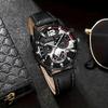 Fashionable Casual Sophisticated Business Leather Belt Men's Watch Cross Pendant Necklace Bracelet Set Quartz Movement