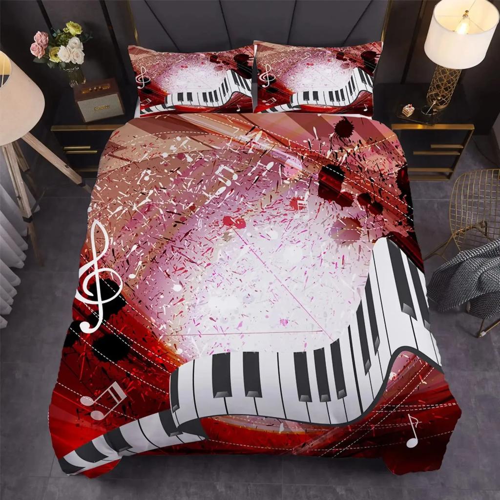 Piano Keys Duvet Cover Set Rotating Musical Notes Bedding Set Tie Dye Bedding Set Retro Music Comforter Cover Bedclothes Queen
