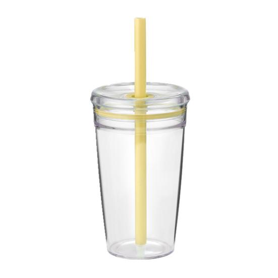 Water Cup with Lid And Straw 450ML BPA-Free Reusable Iced Coffee Cup Clear Plastic Drinkware for Tea Smoothies