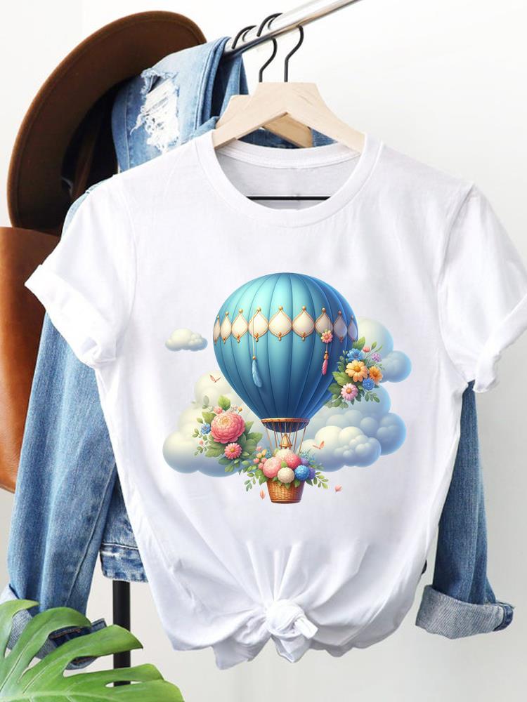 (Asian Size) Clothing T Shirt Women Fashion Tee Top Woman Print travel flower cute Female Short Sleeve Graphic T-shirts
