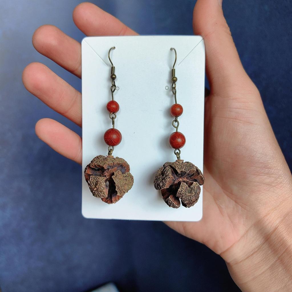Fruit Earrings - Handmade Natural Dried Fruit Earrings, Retro Chinese Medicine Ethnic Style, for Women.