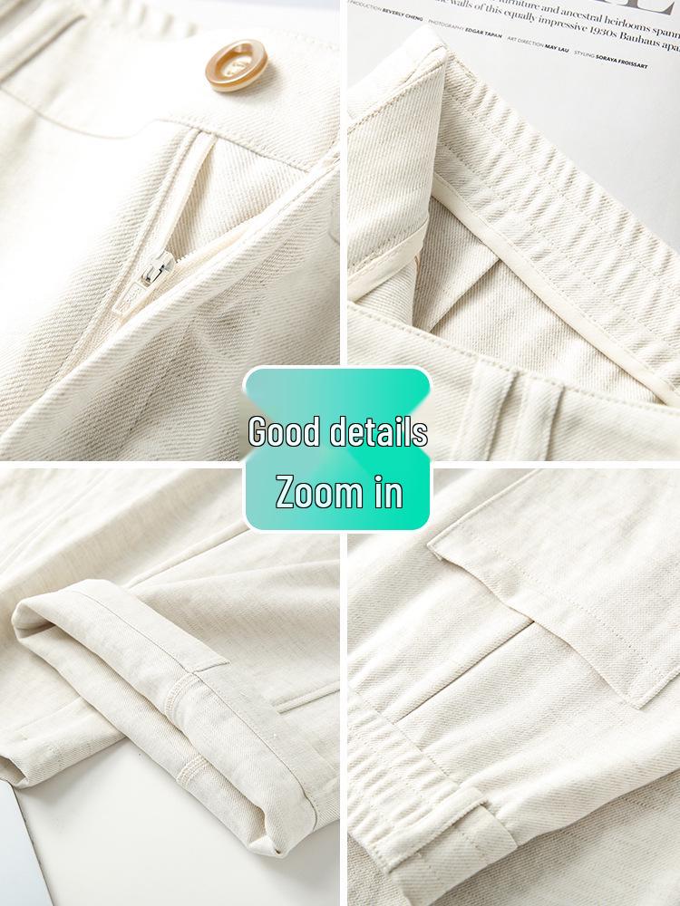 White Linen Loose-Fit Old Money Style Women’s Elastic Waist Wide-Leg Trousers, Casual Spring 2026 Collection