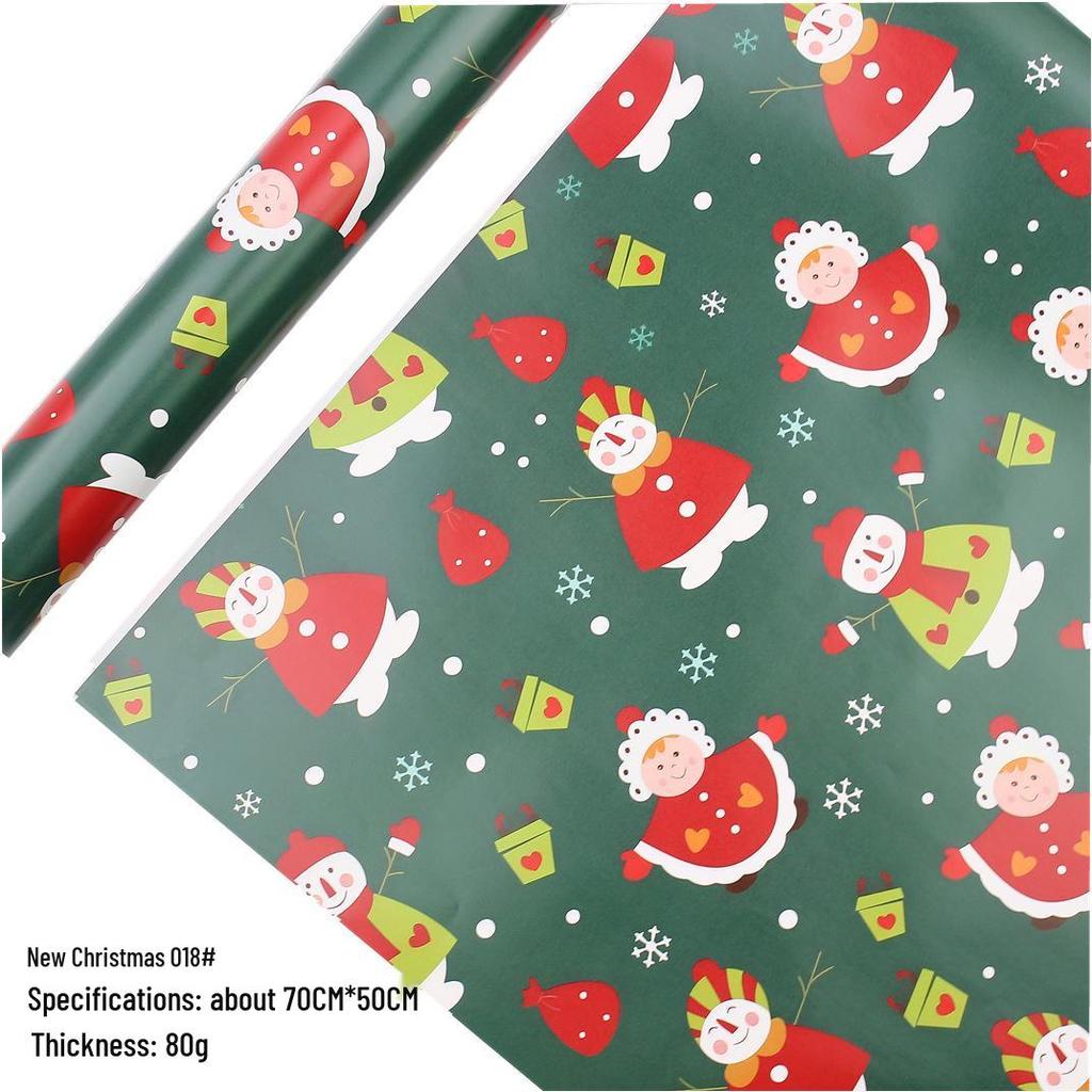 Feestelijk Cadeaupapier Set: Cartoon Kerst & Nieuwjaar Ontwerp met Tissuepapier