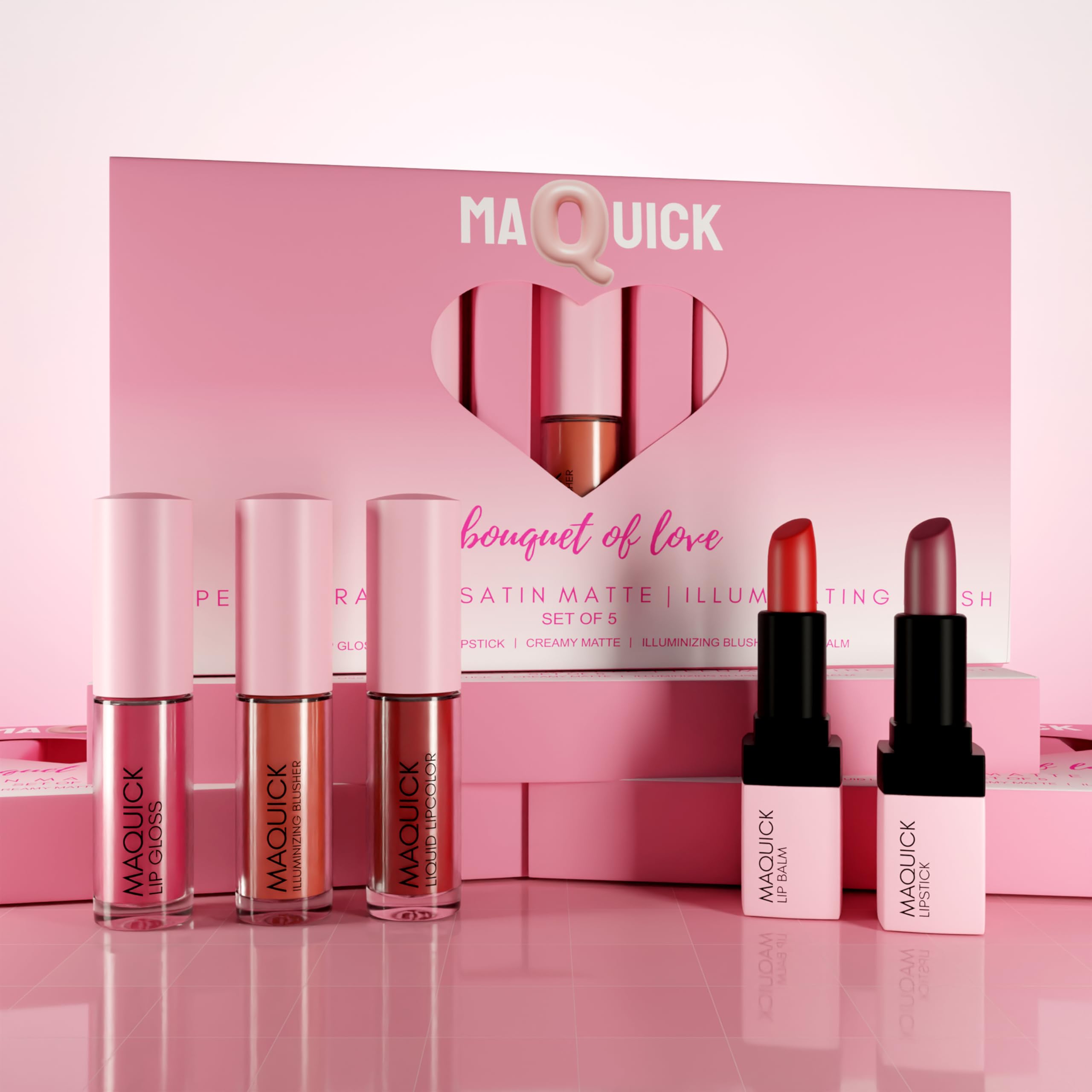 

Maquick Exclusive Long Lasting Bullet Lipstick, Lip Balm, Lip Gloss, Liquid Lip Colour, Illuminizing Blusher | Gift Pack | Up to 12Hrs Stay | Mat