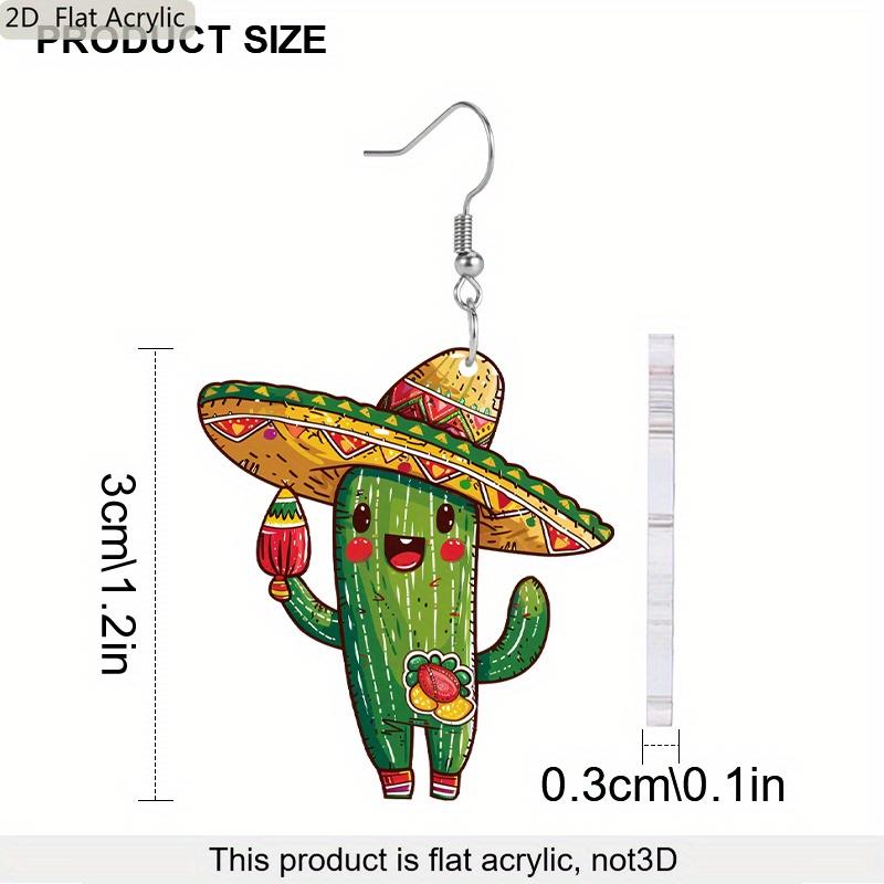 2D Flat Acrylic Cute Cactus Drop Earrings, Suitable As A Holiday Gift for Women, Cactus Festival Party Decoration Jewelry.