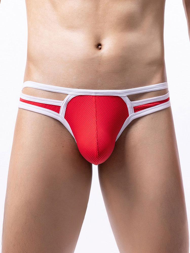 Men'S Low Waist Panties Patchwork Bikini Underwear Sexy Hollow Out Breathable Man Briefs U Bulge Pouch Sheath Underpants