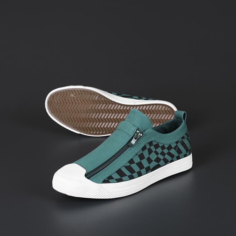 Newest Arrivals Summer Fashion Checkered Green Canvas Men'S Loafers Casual Vulcanize Shoes For Men Zip Flats Shoes Espadrilles 2022