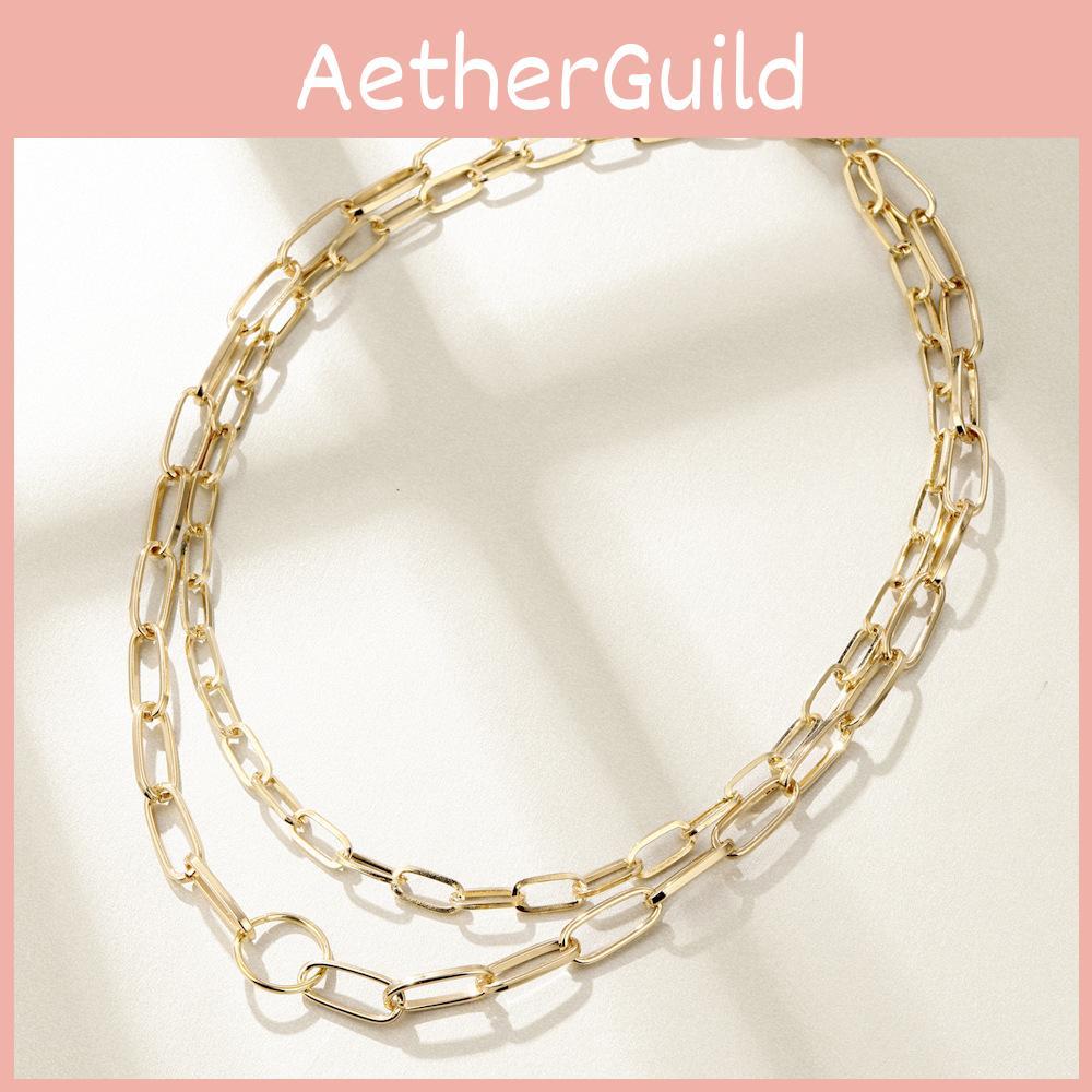 Fashionable Double Layered Chain Necklace For Women Featuring A Geometric Design In Alloy