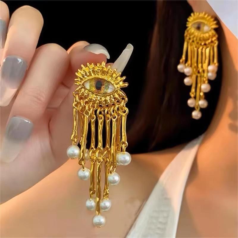 Modern Zircon European and American Design Eye Shape Tassel Earrings For Women Party Gifts Exaggerative Ear Accessories