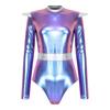 Rollkragen Langarm Metallisch Farbblock Body Unsichtbarer Reißverschluss Hinten Trikot Damen Alien Cosplay Bühnenperformance Kostüm