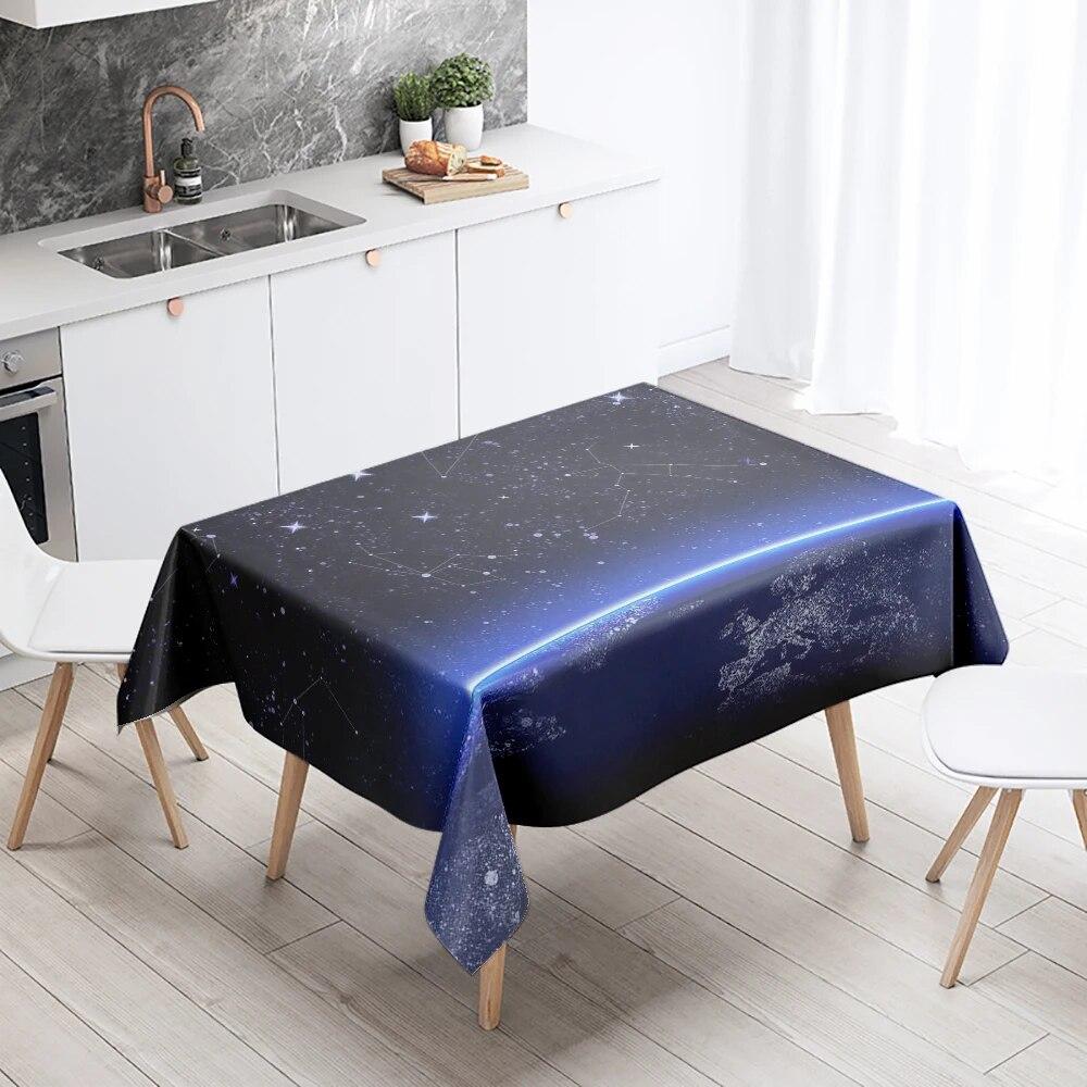 Starry Universe Tablecloth Camping Party  Anti-Stain Waterproof Rectangular Kitchen Dining Table Home Decor
