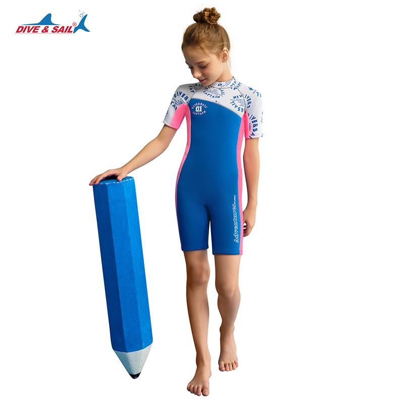 Kids 2.5mm Neoprene Wetsuit Girls Short Sleeve Full Body Dive Snorkel Suit Warm Water Swimming Surfing