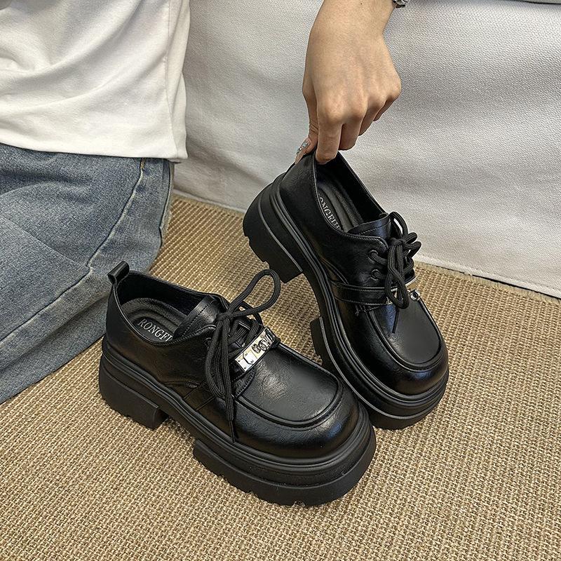 Retro Brown Small Leather Shoes Women's Summer 2025 New Lace-up Platform Versatile Single Shoes British Style Loafers Women