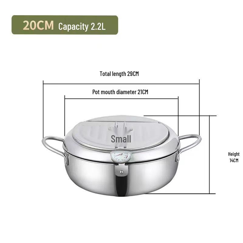 304/201# Stainless Steel Tempura Fryer with Oil Temperature Display & Filtering Lid
