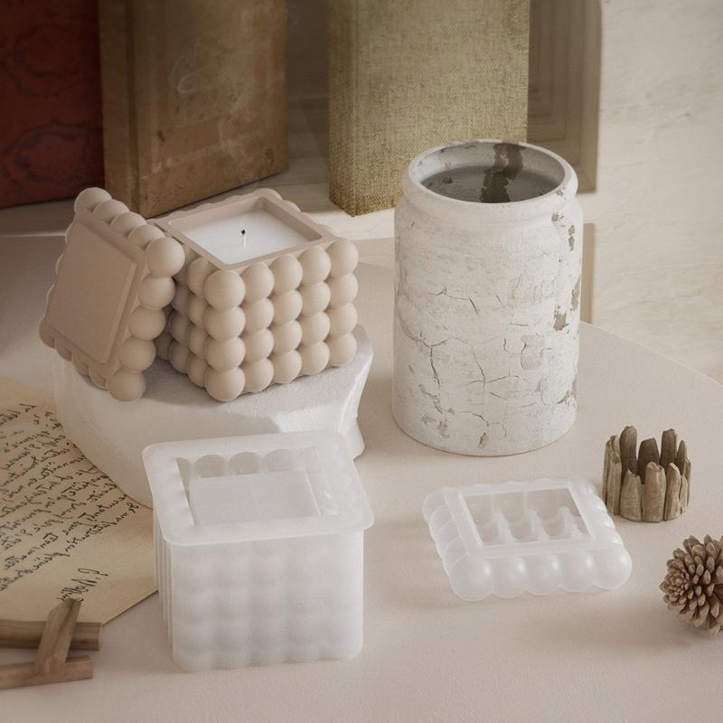 Silicone Storage Jar Mold with Lid Cube Candle Holder Mould Set for Resin Cement Concrete and Plaster Craft Home Decors