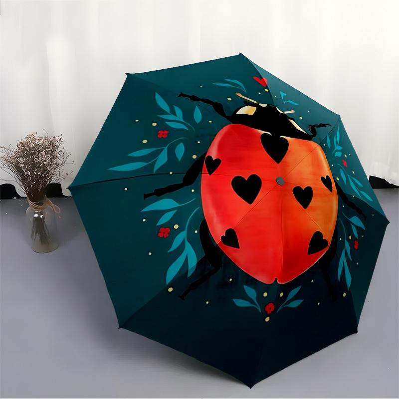 1pc Ladybug Heart Automatic Opening/Closing Umbrella with Operation & Windproof Canopy yy260311010