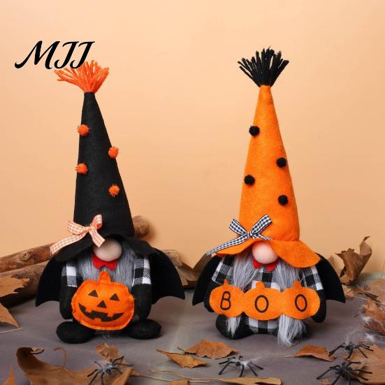 Festive Table Decor Halloween Plush Gnome Decoration, Spooky Orange Black Boo Pumpkin Swedish Tomte Seasonal Accents Figurine, Elf Dwarf Ornaments for