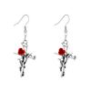 Dark Gothic Earrings, Cross Rose Snake Fishbone Earrings Alloy Earrings