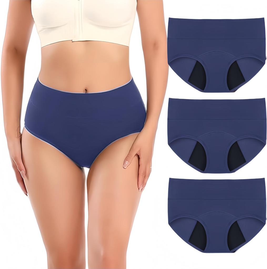 Angela Dot Sanitary Sizes Women's Panties, High-Waisted, Leak-Proof, Cotton, 3-Piece Set, M-3L