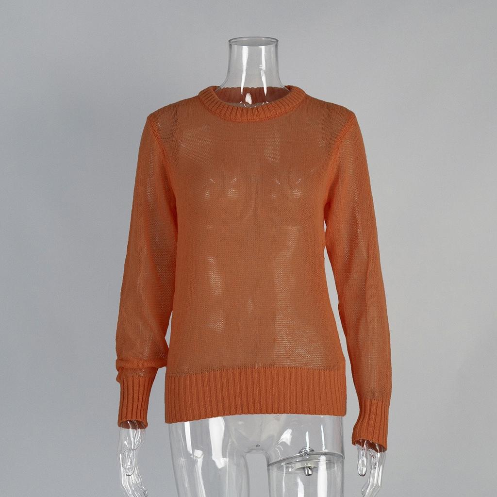 Women's Mohair Round Neck Pullover Sweater Spring Summer Semi-sheer Comfortable Knit Base Top