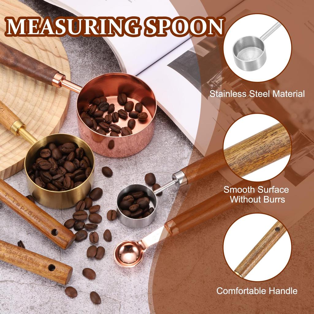 uxcell 5ml Stainless Steel Coffee Spoon with Wooden Handle - For Coffee Powder, Tea, Sugar, Cooking, and Baking