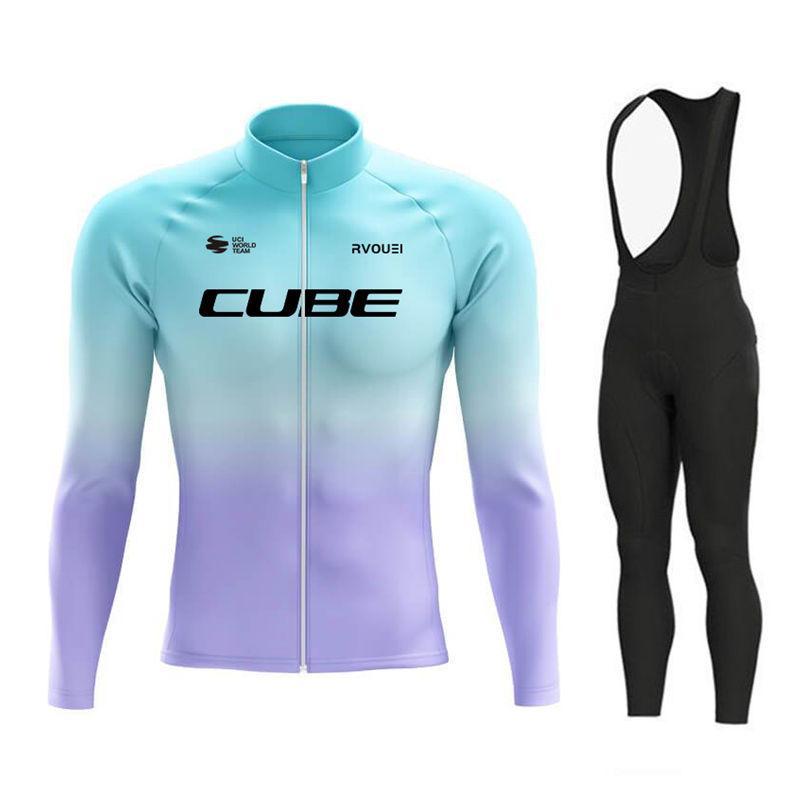 Rvouei Cube Breathable Team Long Sleeve  Bib Pants Ropa Ciclismo Bicycle Clothing MTB Bike Uniform Men Clothes 2026 Autumn Breathable Cycling Suit Set