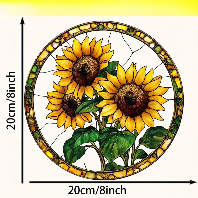 

Sunflower Sunset Mountain Scenery Sun Catcher Stained Round Acrylic Hanging Decoration Suitable for Window Suncatcher Door, Sun Catcher 20*20cm