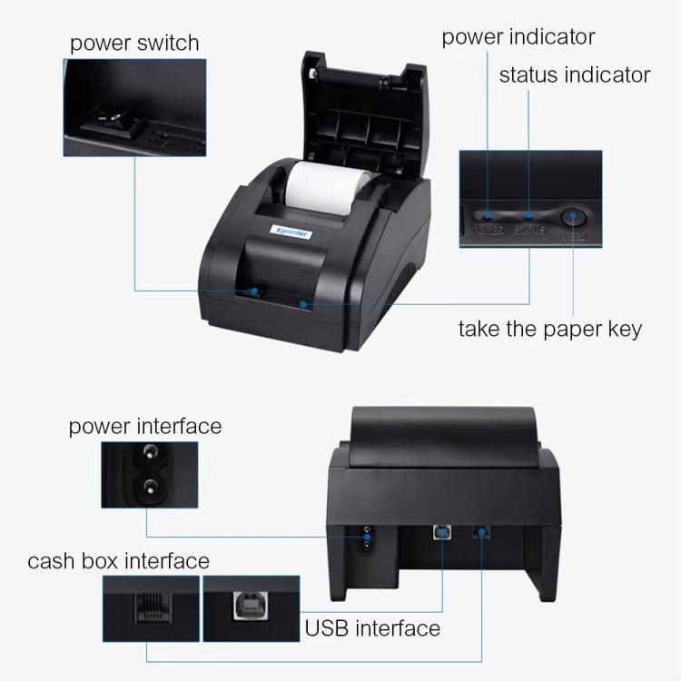Impresora de recibos térmica Xprinter XP58IIH de 58 mm