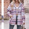 Autumn and Winter Hooded Casual Jacket Mid Length Checkered Women's Blouses & Shirts