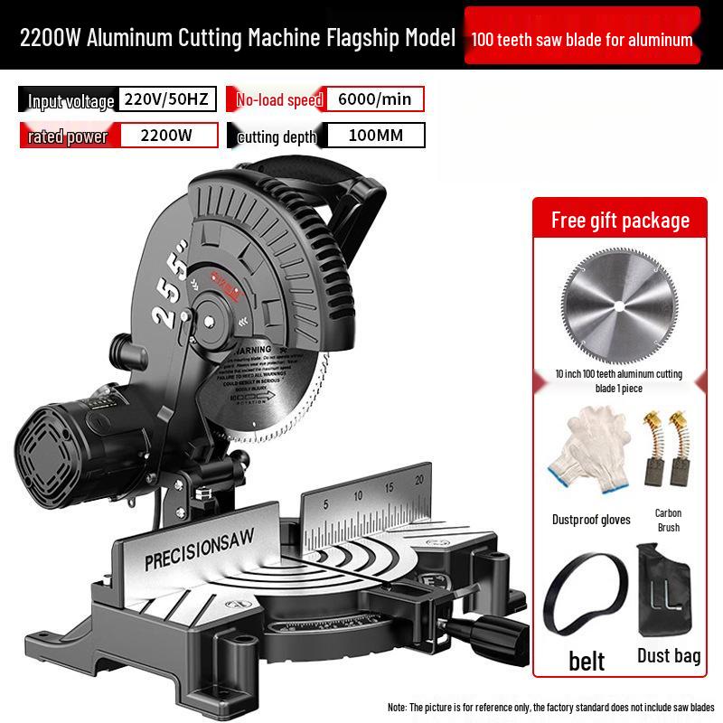 10-Inch High Precision Aluminum Alloy Miter Saw for Multifunctional Wood & Metal Cutting, 45 Degree Configuration.