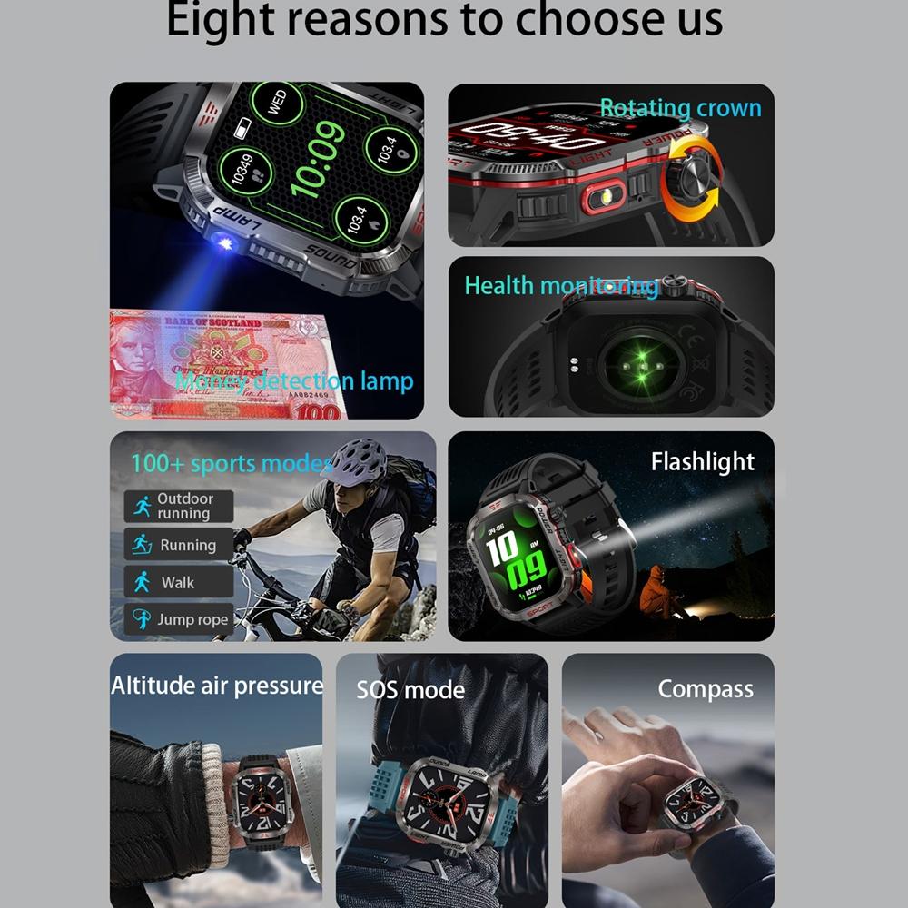Outdoor Military Men's Bluetooth Call Smartwatch Compass GPS with Flashlight 600mAh 100+ Sports Mode Smart Watch For Xiaomi