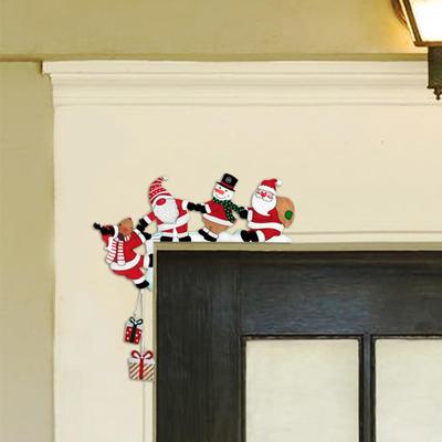 Christmas Decoration Door Frame Decorative Holiday Door Frame Sign Santa Snowman Elk Wall Retro Door Frame Decoration Wooden