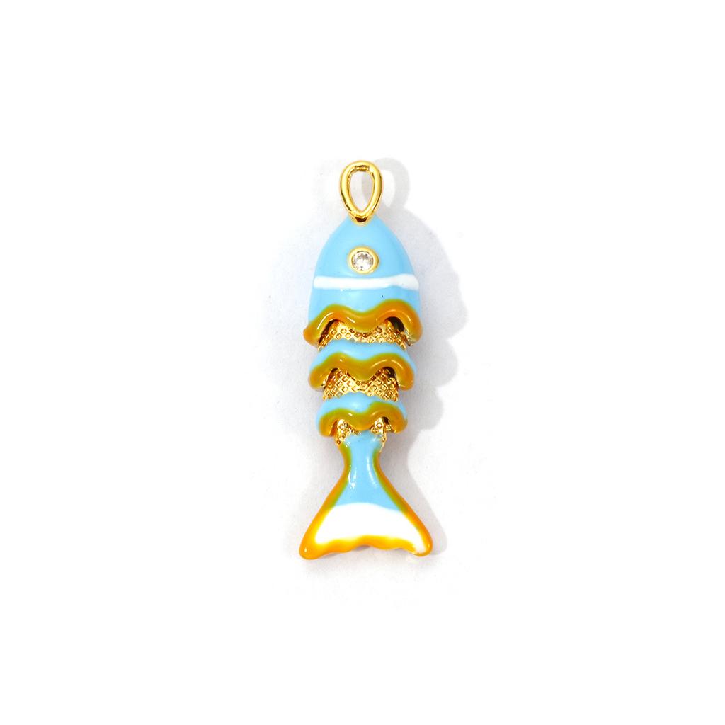 1pc Movable 3D Fish Brass Charms 18K Gold Plated Enamel Size Fish Pendant for DIY Necklace Ocean Jewelry 28mm X 9mm