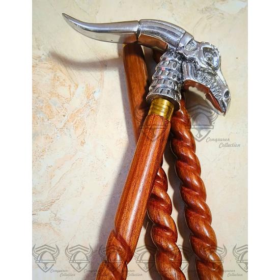 Antique Nautical Brass Golden Dragon Head Handle Walking Stick Wooden Cane Gifts