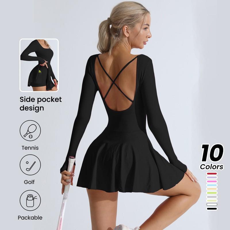 Womens Quick Dry Long Sleeve Cycling Jersey Backless Sports Dress Gym Running Yoga Activewear