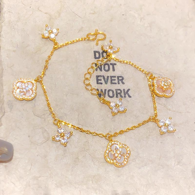 24K Gold-Plated Zircon Flower Bangle: Elegant, High-End, Versatile Bracelet for Women