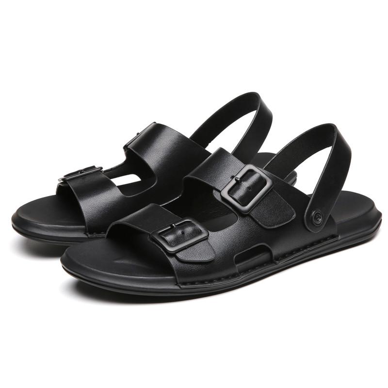 

Новые мужские тапочки из натуральной кожи, мужская летняя обувь, модные повседневные удобные черные шлепанцы, сандалии, мужские кроссовки для взрослых 38