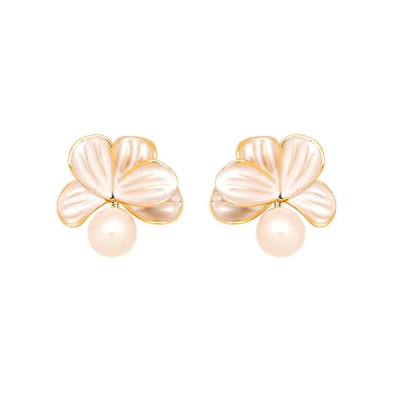 Cercei elegant cu perle de imitație pentru femei, cu design unic de flori, cercei albi cu temperament, bijuterii zilnice, cadou pentru fete