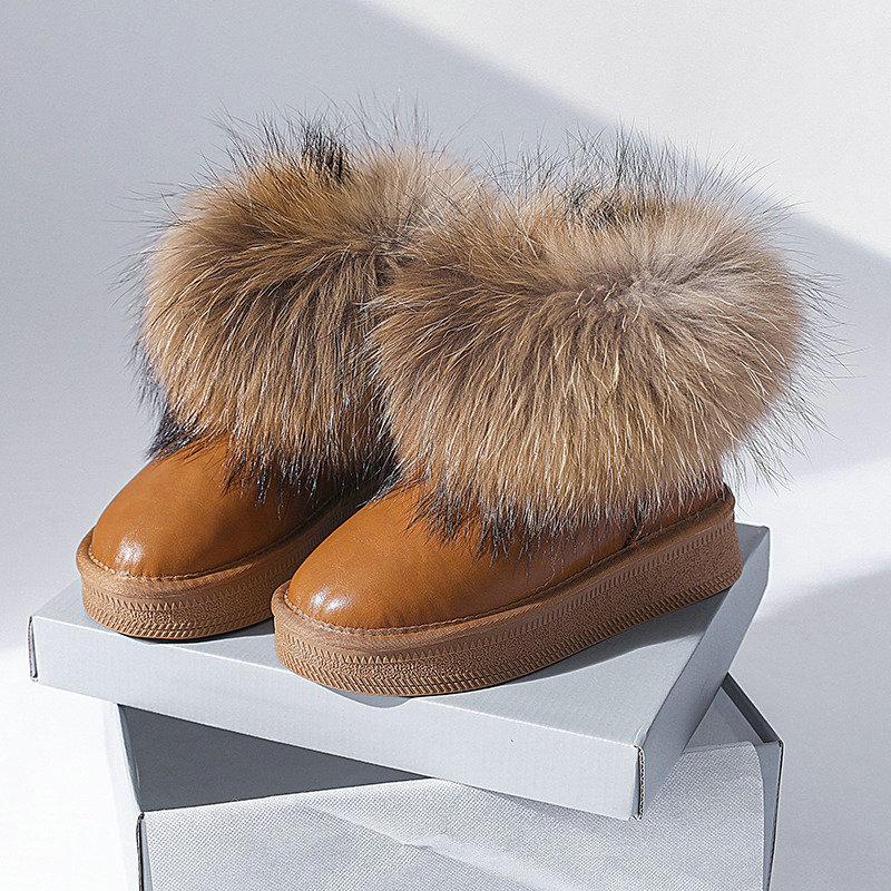 Neue Hohe Schneestiefel Echtes Leder Lammfell Natürliches Fell Wolle Damenstiefel Winterstiefel Mode Damen Knöchelhohe Stiefel Freizeitschuhe