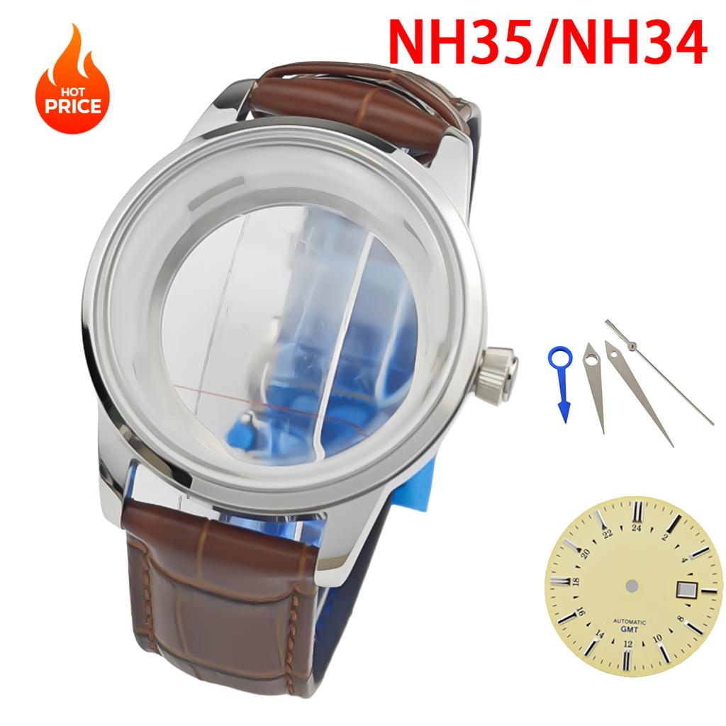 35mm NH34 dial GS surface sunburst dial NH35 dial mechanical watch case hands set S logo for Seiko mod