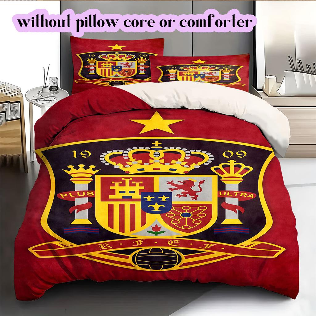 Spain Football Soccer Pattern Bedding,Quilt Set Quilt Cover Pillowcase Home Birthday Gift (1*duvet Cover+2*pillowcase,without Core)