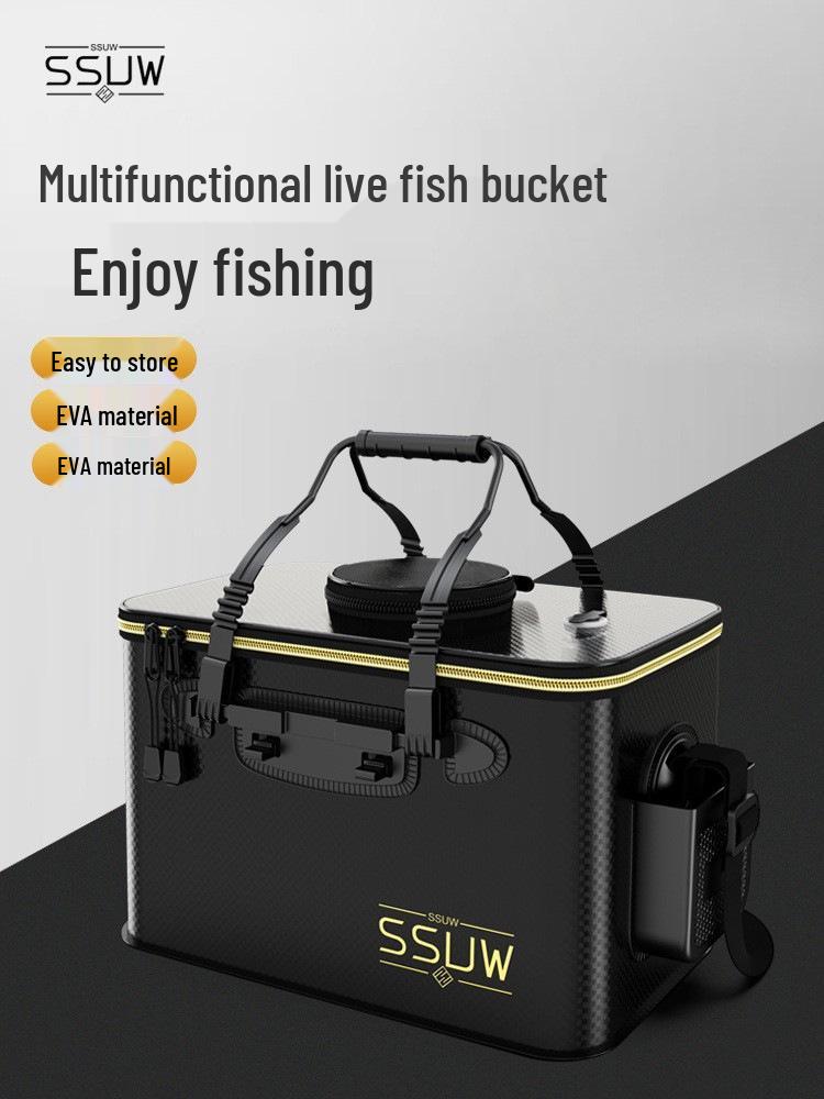 Portable EVA Folding Fishing Bucket - Live Fish Container and Gear Supplies
