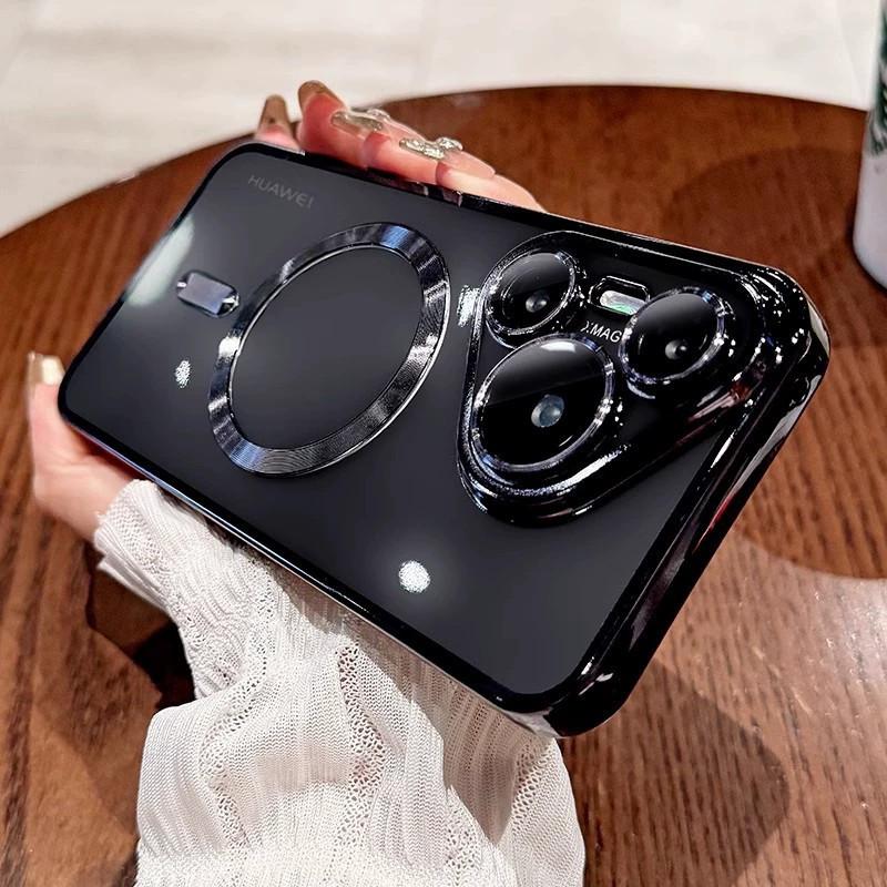 Applicable to Huawei P80pro electroplated magnetic mobile phone case Mate70 transparent mate60 all-inclusive protective case Pura70
