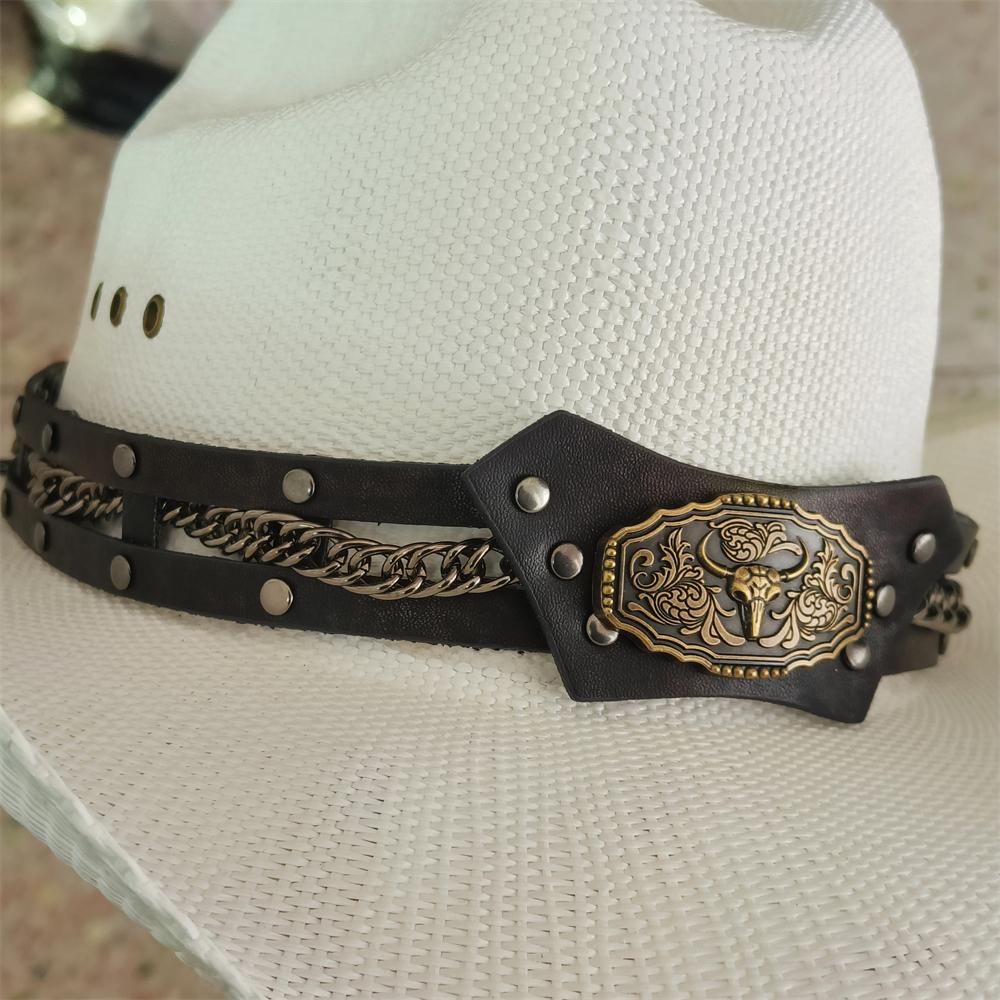 Cappello da cowboy in paglia rigida da uomo cappello da pascolo a tesa larga da donna cowboy tinta unita cappello da sole estivo confezione in scatola sombrero vaquero hombre