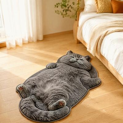 Cartoon Style Living Room Mat Cozy Cat Shaped Floor Rug, Plush Area Mat, Soft Small Decorative Rug for Bedroom Crystal Velvet Bedside And Entryway