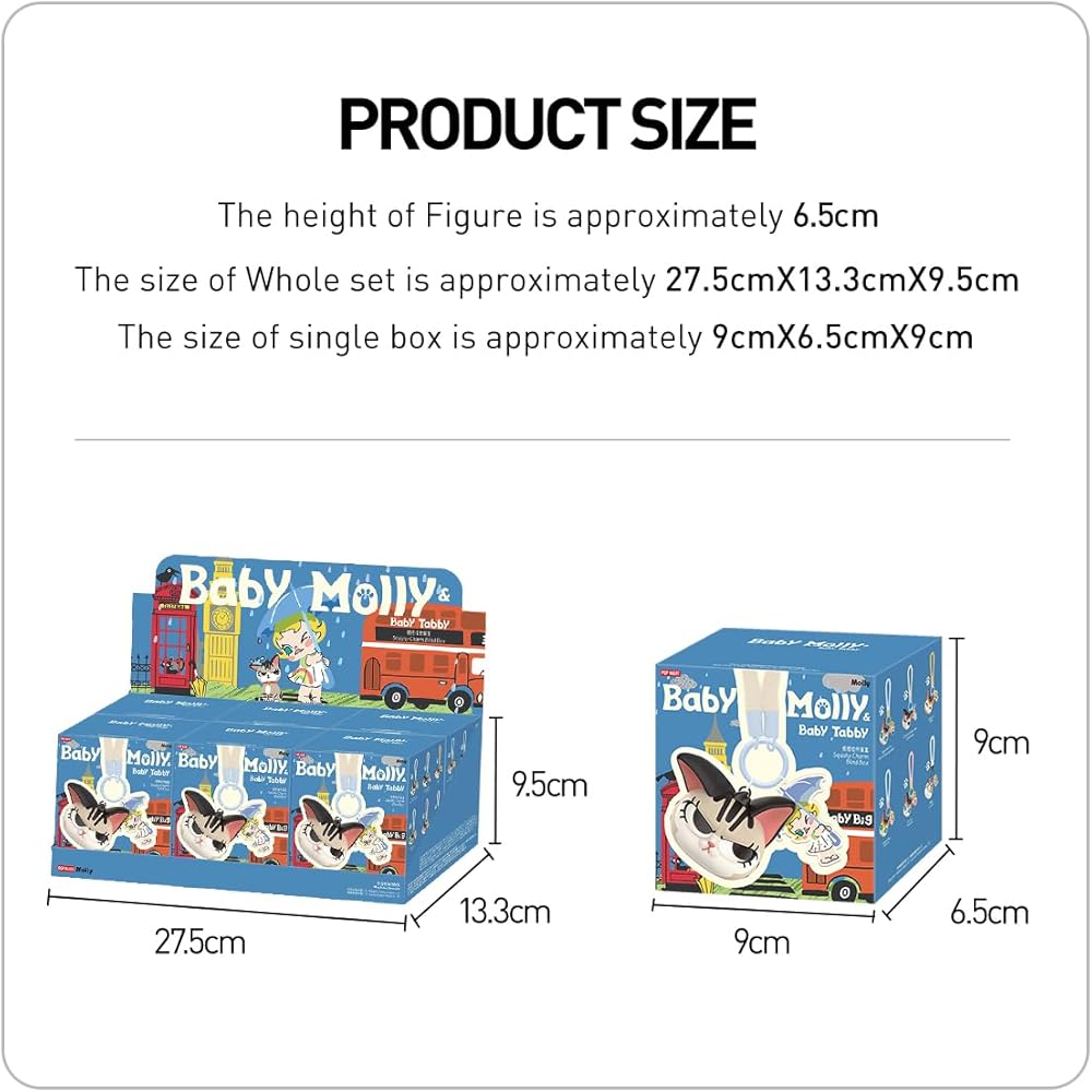 Pop Mart Baby Molly & Baby Tabby Squeeze Charm Assortment Box 6 Pieces PVC Blind Box Figures