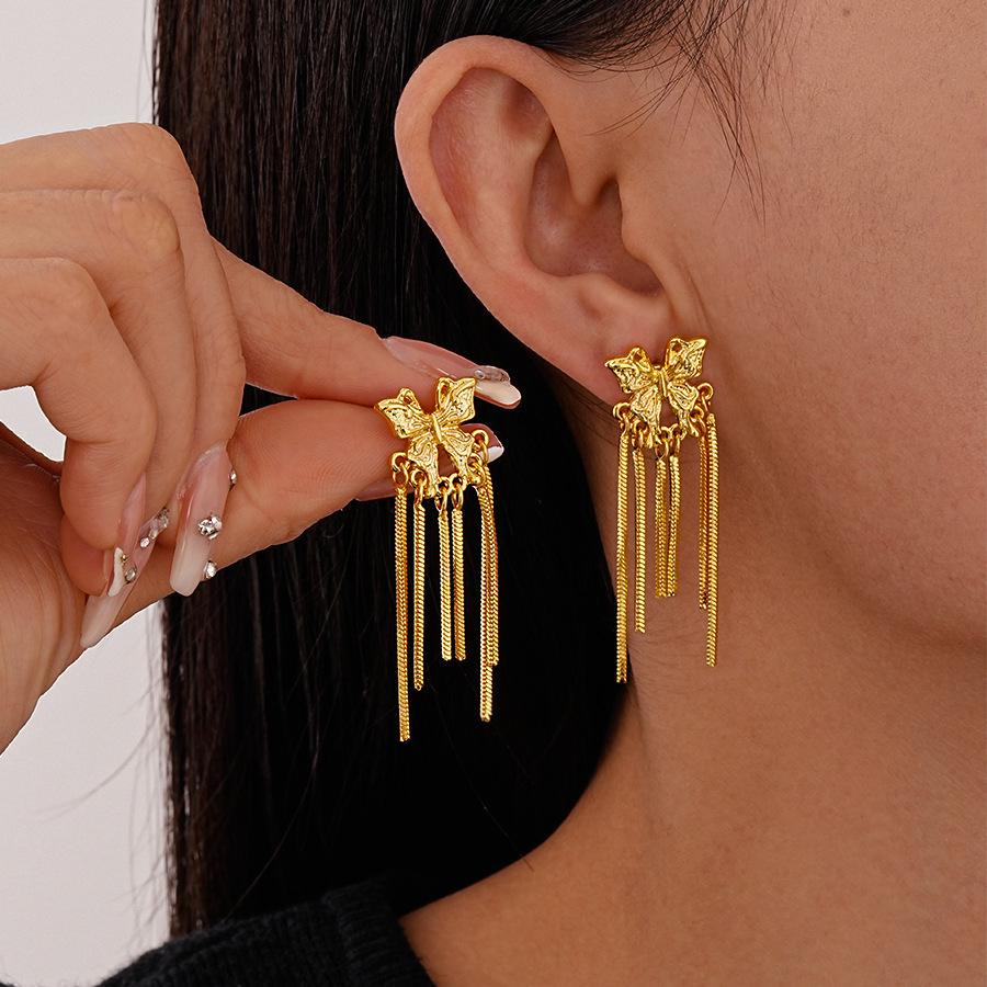

Elegant Metallic Butterfly Tassel Earrings for Women