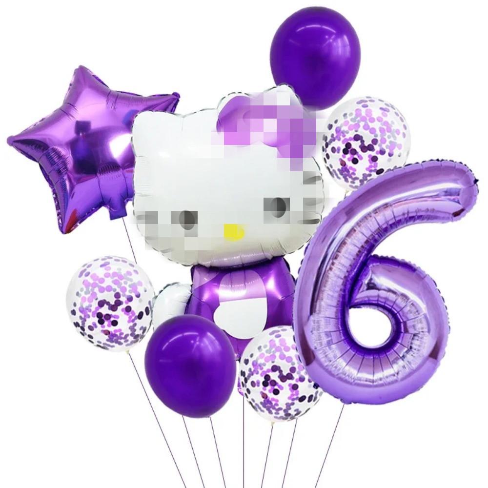 Cartoon Cat Pink Purple Rose Red Digital Bow Aluminum Film Balloon Baby Birthday Background Decoration Party
